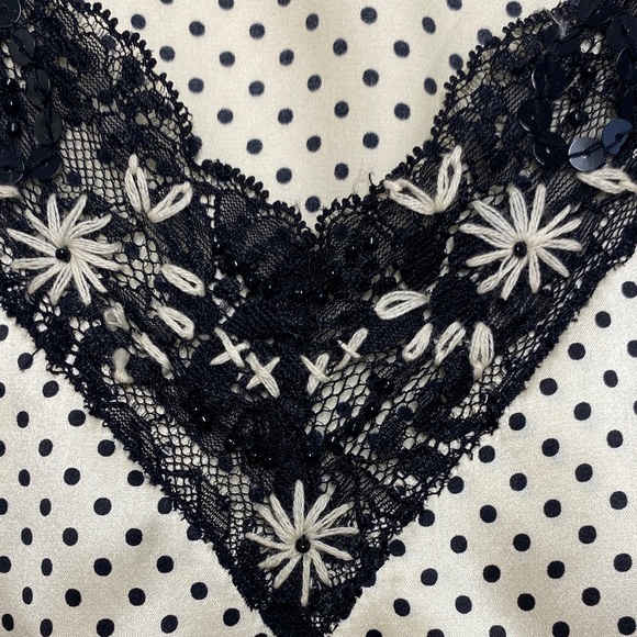 Nine West Camisole Tank Silk Lace Sequins Polka Dots Zipper Black Cream Size 8 - Picture 4 of 13